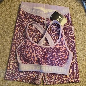 Under Armour Purple Patterned Sports Bra and Shorts